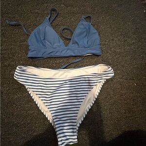 Blue Striped Bikini Set